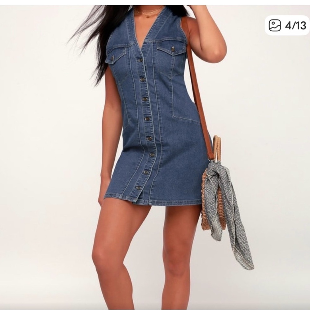 Free People Black Denim Button-Front Mini Dress